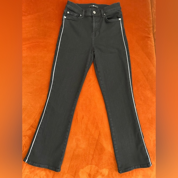 7 For All Mankind High Waist Slim Kick Black Stretch Tuxedo Stripe Jean Size 26 - Picture 7 of 14